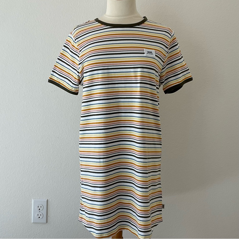 Vans Off The Wall Retro Stripe Ringer Long Tee Shirt Dress M